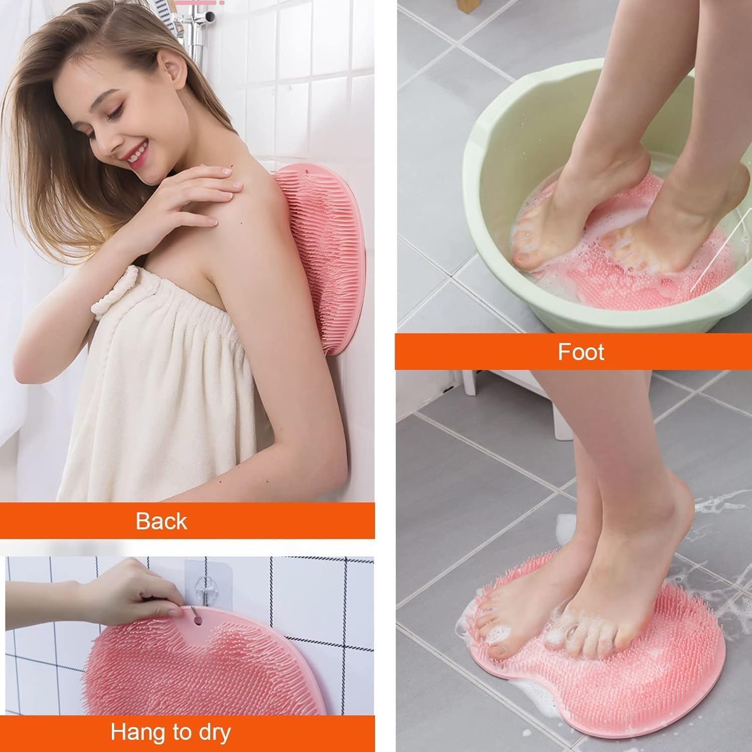 CHIDDHAN Shower Foot Mat Hands Free for Shower Wall Mounted Bath Massage Pad Back with Non Slip Suction Cups Foot Cleaner for Men Women 2