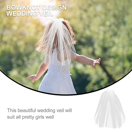 Miniatura 8 de Lurrose Diadema de flores con velo y lazo, corona de primera comunión para boda, cumpleaños, fiesta de princesa, accesorios para el cabello, 19.7 x