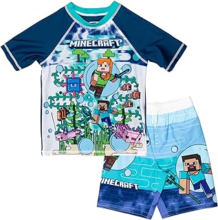 Raglan Rash Guard and Swim Trunks UPF 50+ Outfit Set Little Kid to Big Kid Sizes (4-18-20)