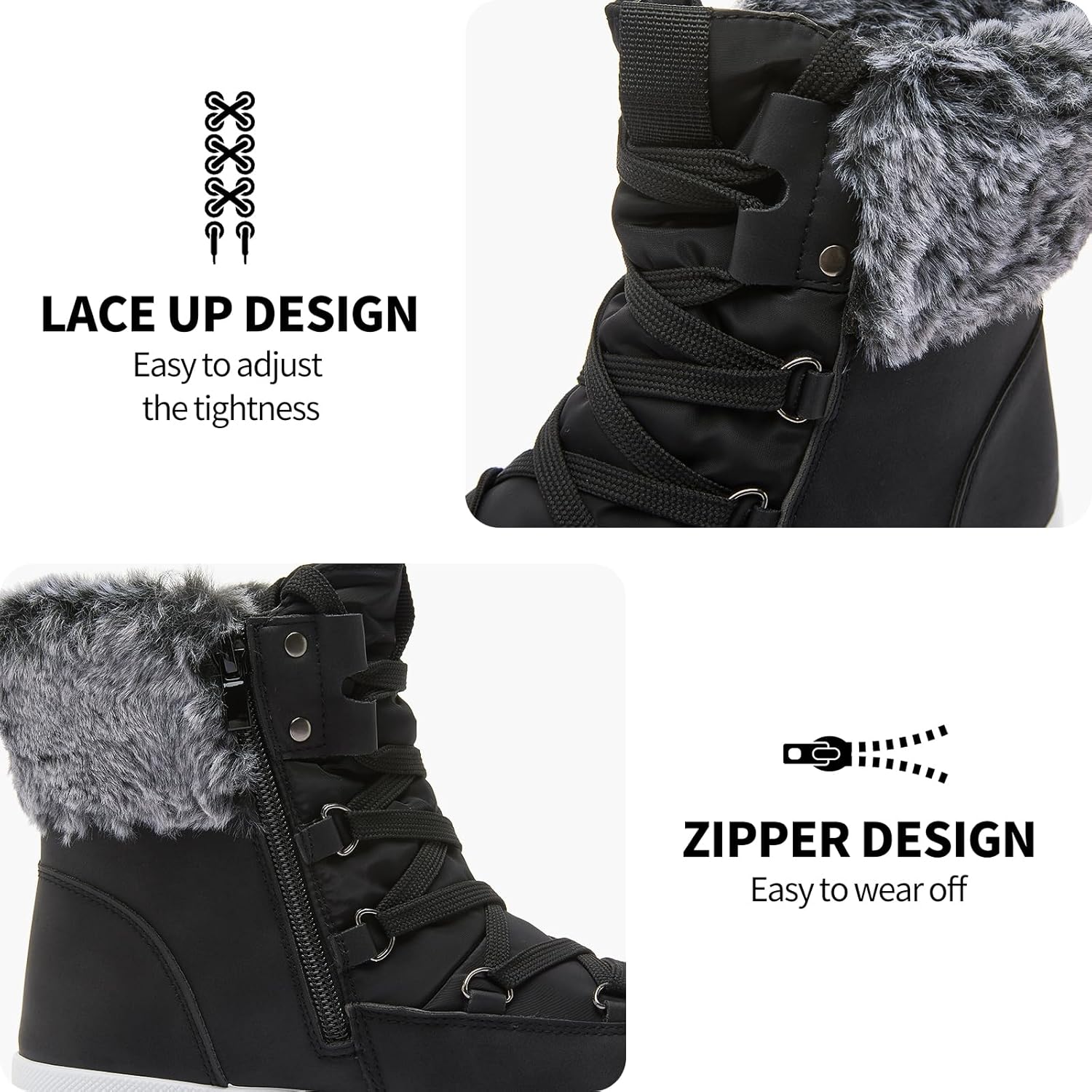 hash bubbie Women's Fuzzy Mid-Calf Boots Lace up Snow Boots for women Non Slip Combat Boots Black Winter Boots White Combat Boots(Waterproof,Zipper) - Image 5