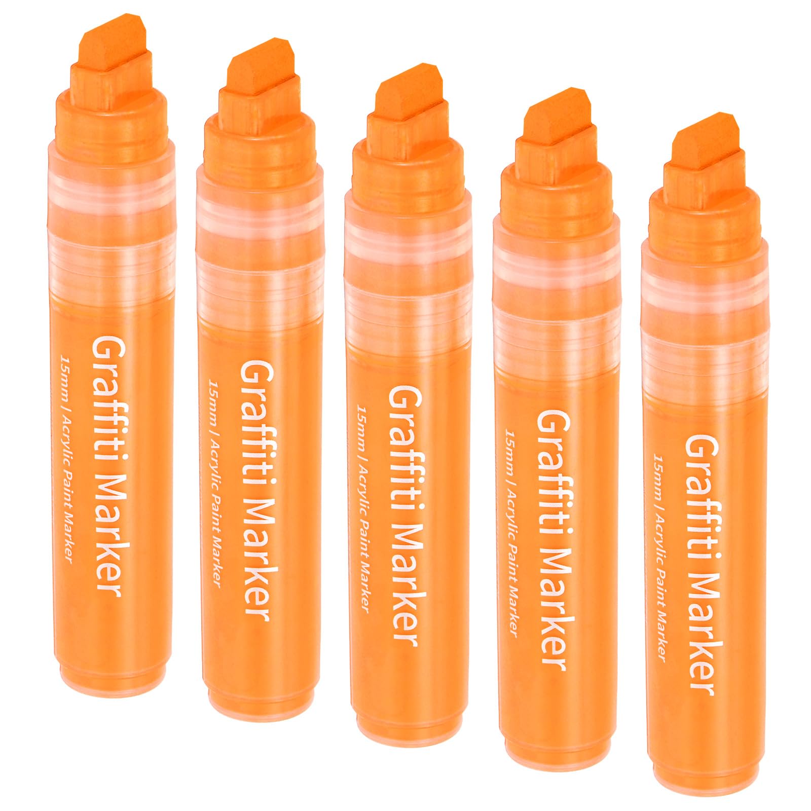 PATIKIL 5 Pcs Graffiti Markers, 15mm Orange Poster Marker Thick Acrylic Paint Markers Pen Big Permanent Markers Large for Rock Painting Stone Glass Wood Canvas Poster Sign Ceramic