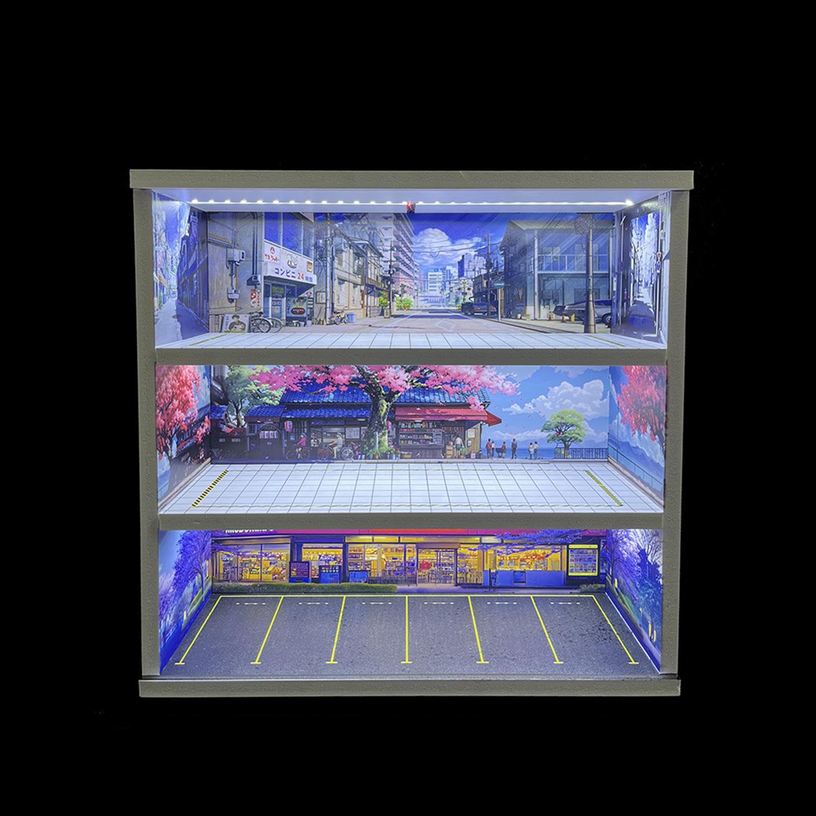 1/64 Modellauto Vitrine, Spielzeugauto Displaybox, Miniatur Szenario, Simulierte Parkplatzszene, Style F