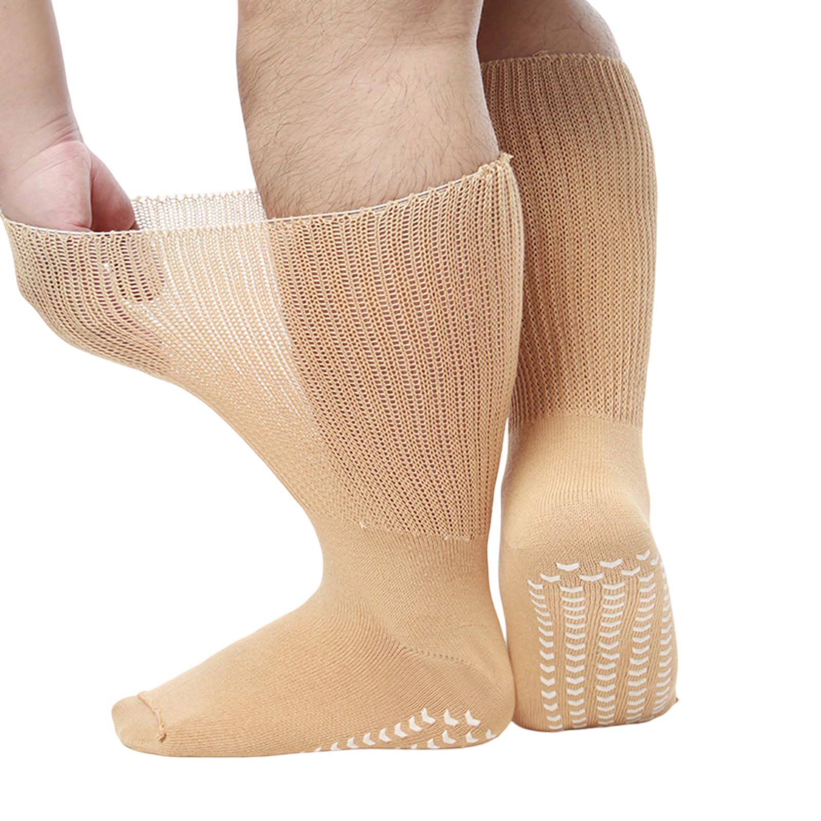 Uqezagpa Unisex Yellowish Dispensing Extra Wide Socks For Swollen Feet Bariatric None Binding Diabetic Hospital With Grip For Men Women Bariatric Socks