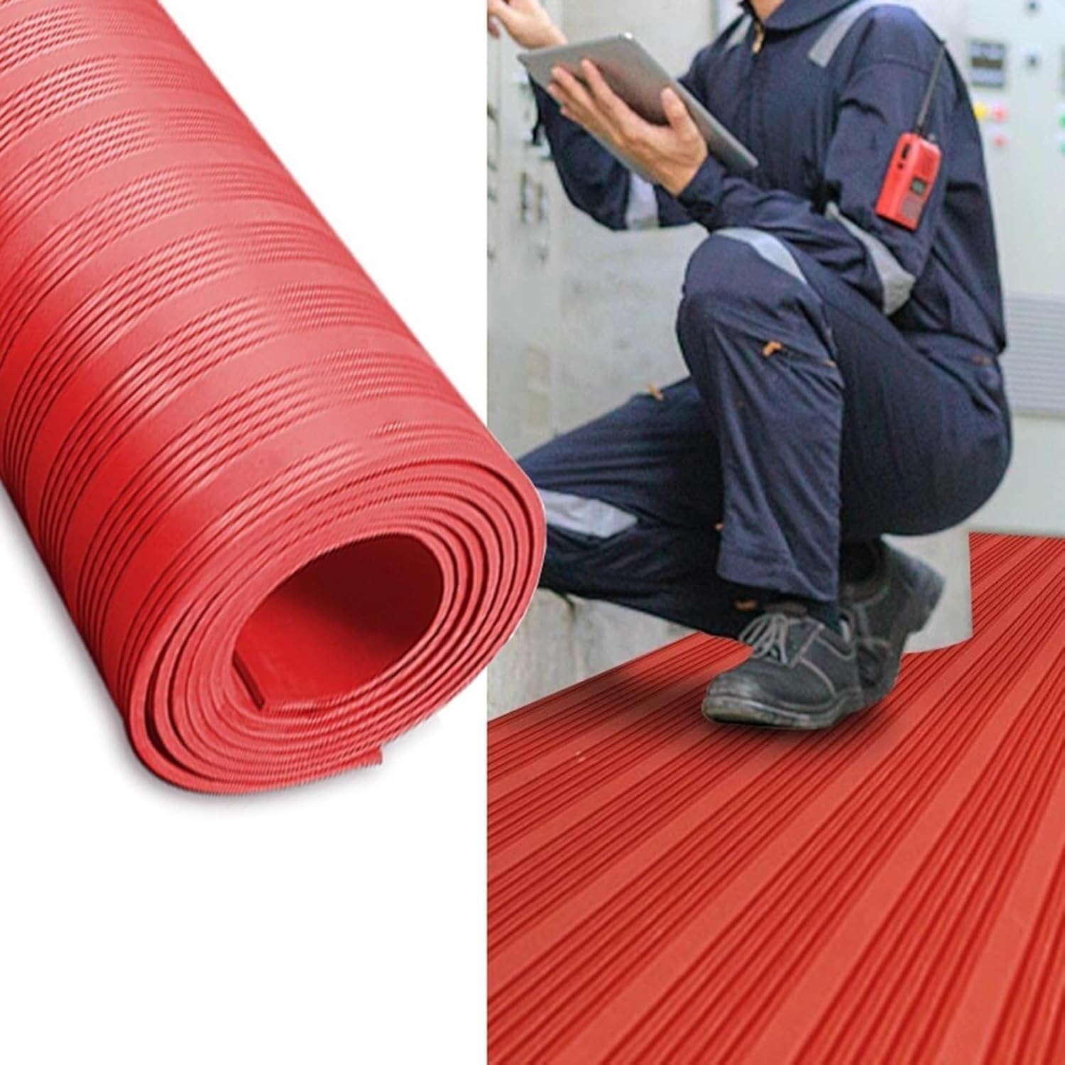 EPANO LXXW Isolierte Gummimattenrolle, rutschfestes, stoßdämpfendes Design for den Isolierschutz in der Werkstatt Isolierdecke gegen Stromschlag(Rosso)