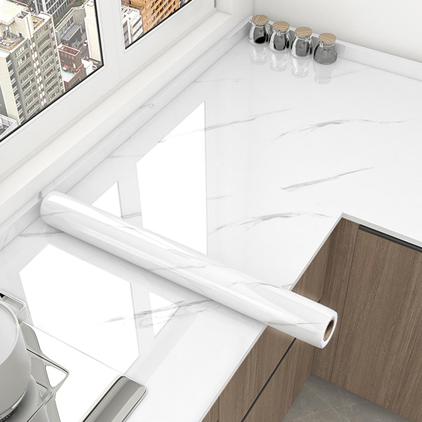 Cooalinar Heat-Resistant Worktop Vinyls Covering,Marble Contact Paper Kitchen Worktop Covering,Easy To Remove,Anti-Fouling Scratchproof,For Kitchen Countertop Furniture
