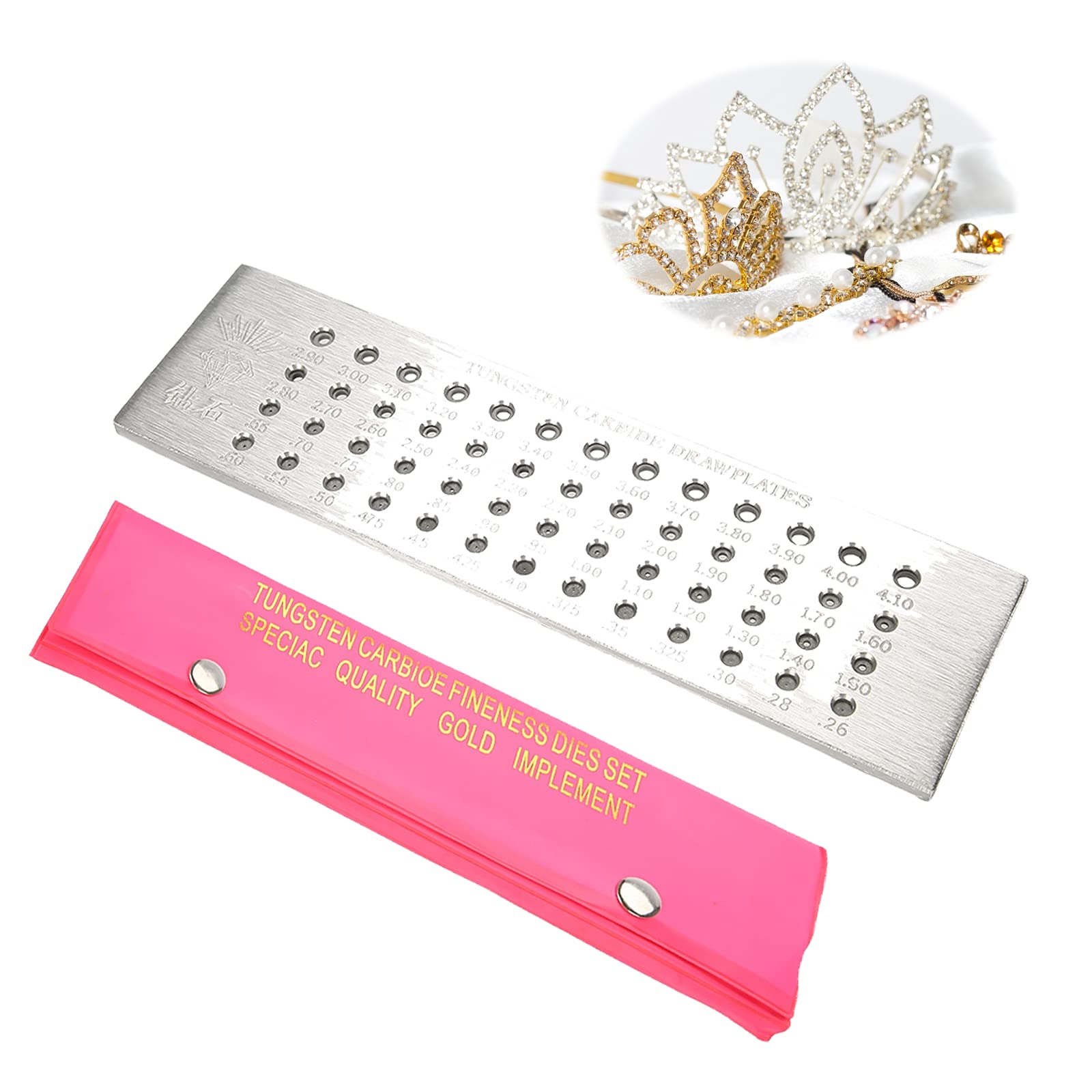 Plaque de Tirage en Fil, 52 Trous Ronds 0,26-4,10 Mm Outil de Bijoux de Plaque de Serrage de Fil de Carbure de Tungstène, pour l