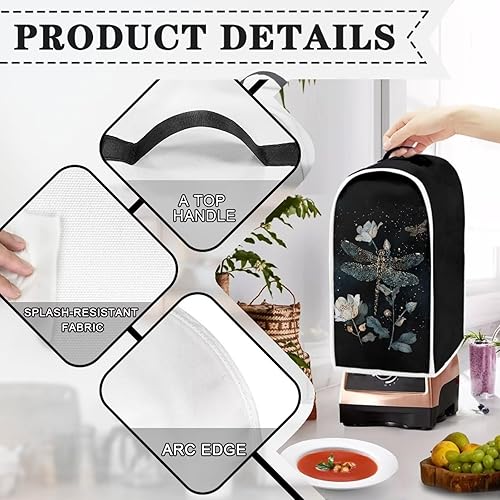 Miniatura 4 de doginthehole Funda antiarañazos para licuadora, diseño estético de libélula floral, cubierta antipolvo, para cafetera, electrodomésticos, fácil de