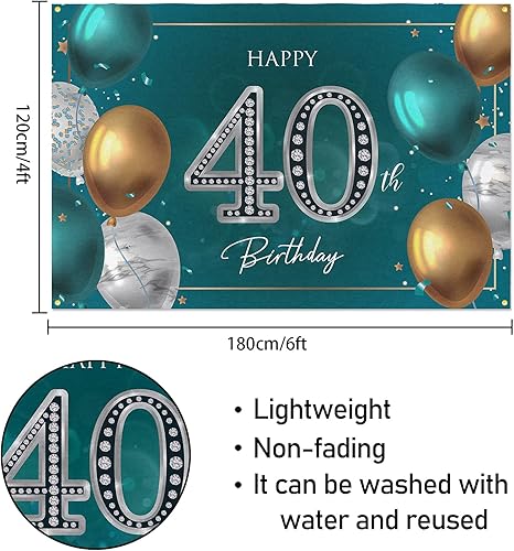 Miniatura 2 de HAMIGAR Fondo de pancarta de feliz cumpleaños 40 de 6 x 4 pies, decoraciones de cumpleaños de 40 años, suministros de fiesta para mujeres y hombres,