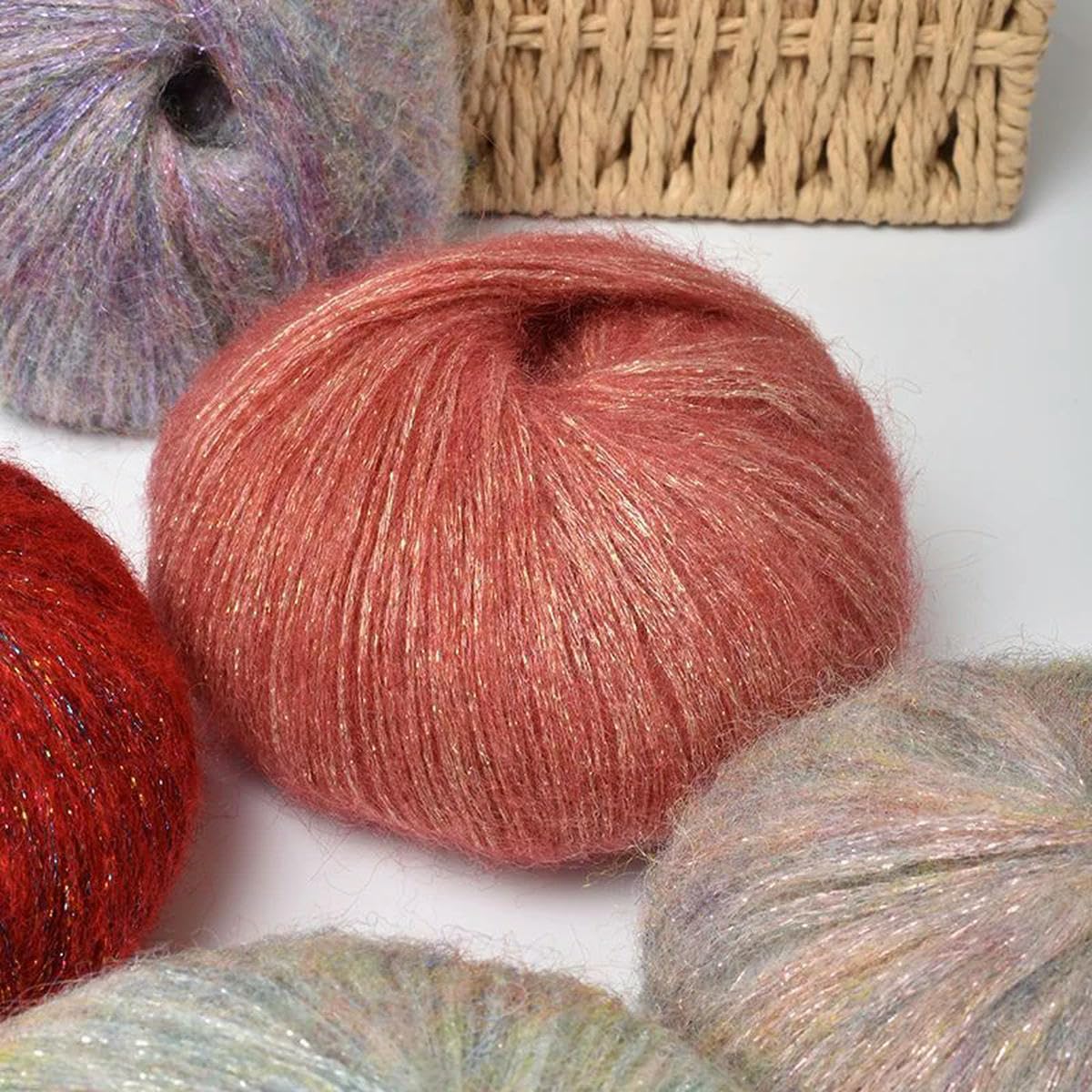Filato 25g/Pallina Mohair Scintillante Lana Morbida Filato per Maglieria Fai da Te Fatto a Mano Maglione Scialle Cappello Uncinetto Cucito Forniture