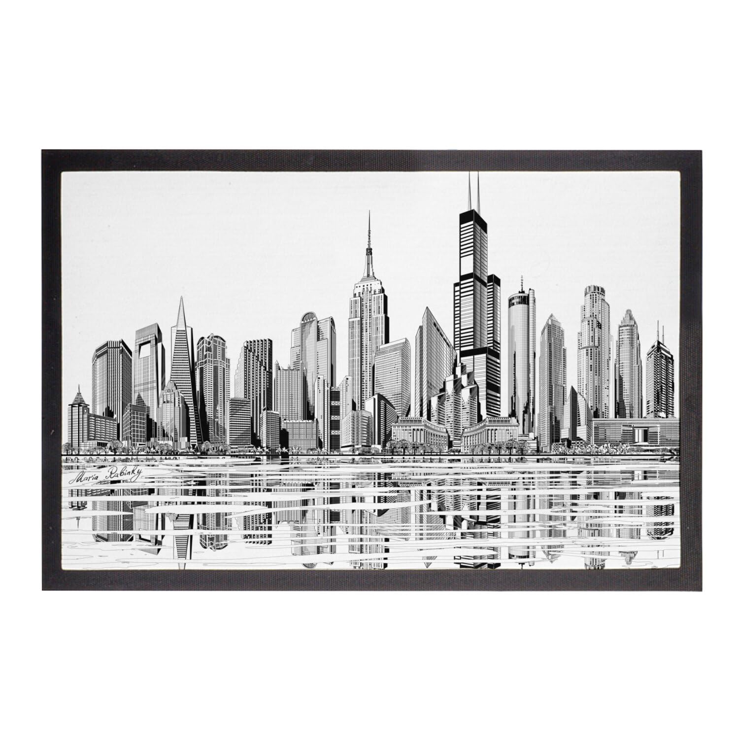 Paillasson Etats Unis Skyline 60x40 cm avec dessin de New York Los Angeles