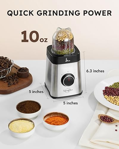 Miniatura 4 de Sangcon Combo de licuadoras y procesador de alimentos para cocina, licuadora para batidos y batidos, molienda y más, tarro de 40 onzas y taza de 17