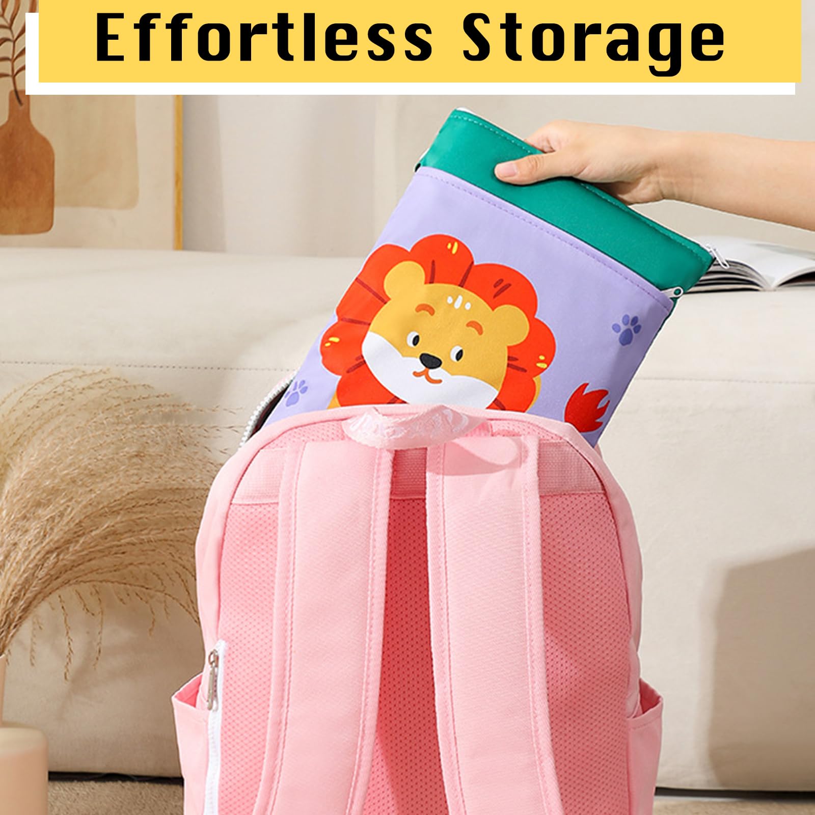 Borsa Porta Pannolini Impermeabile 2 Pezzi, Sacca Salviette Wet Bag con Zip, Animali Cartoni Animati, 2 Scomparti Viaggio Passeggino Spiaggia Piscina
