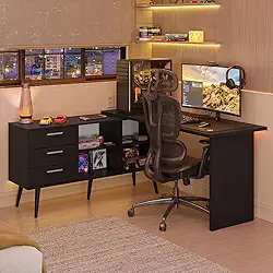 Escrivaninha Em L Mesa Para Computador Gamer 3 Gavetas Preto Lisboa Madesa