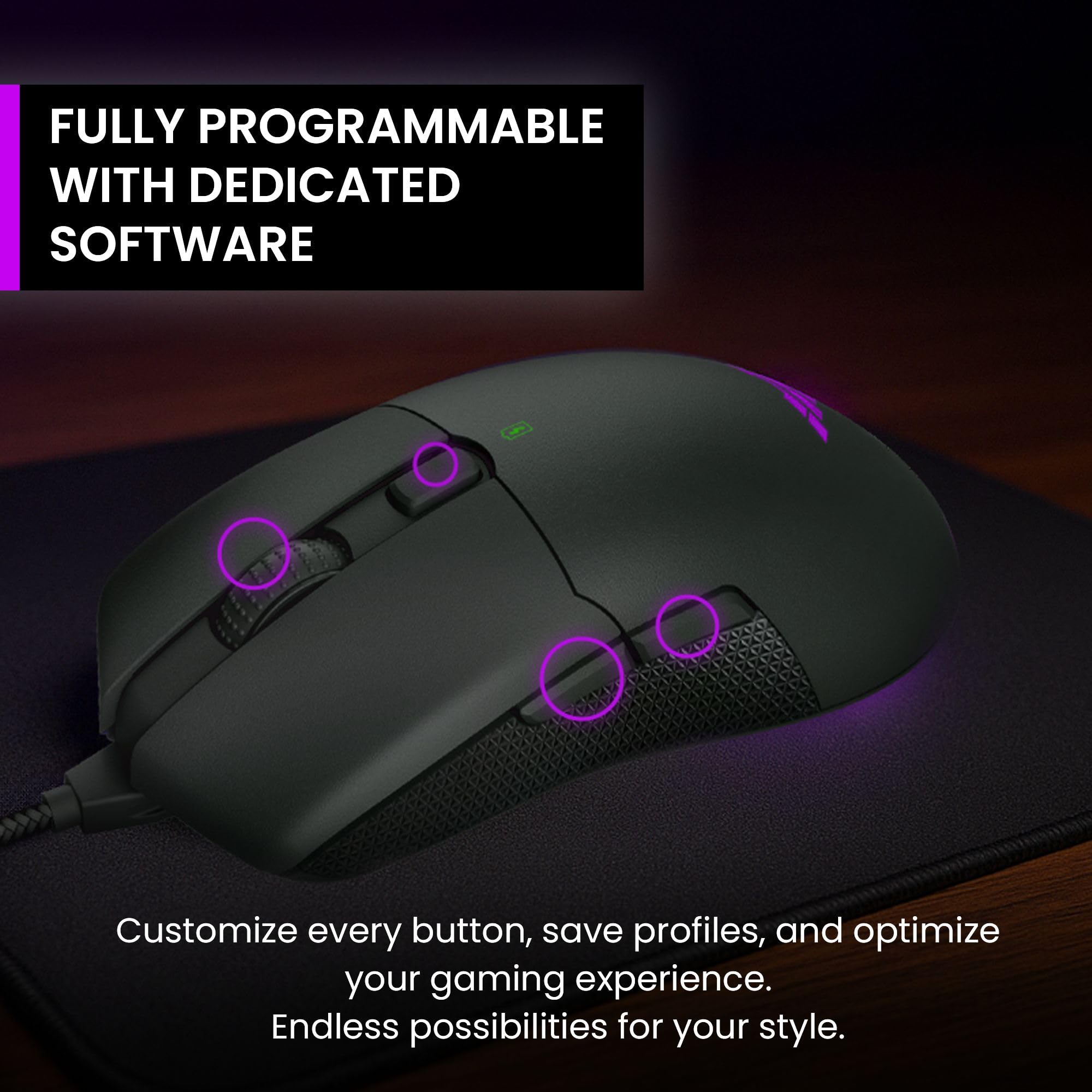 PREYON Mouse Gaming Wireless Ricaricabile Sensore a 16K Maus Ottico con Filo 1.8 m Pulsanti Programmabili Accessori Illuminazione RGB Compatibile con PC Laptop 2.4G Hz USB Portatile 85 g - Owl Nero