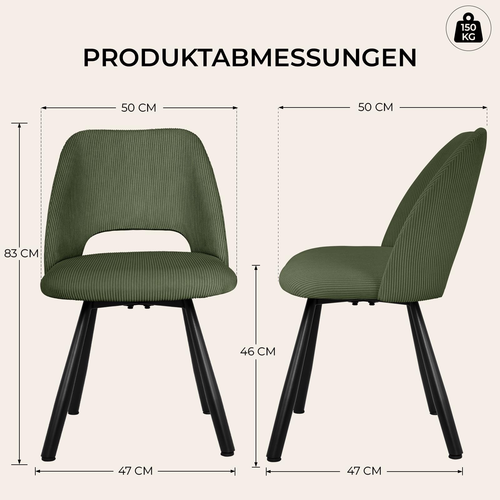 WAFTING 6er-Set 360° Drehbare Gepolsterte Esszimmerstühle mit Metallbeinen | Moderne Küchenstühle mit Durchbrochener Rückenlehne, Geeignet für Esszimmer, Schlafzimmer und Wohnzimmer, Grün