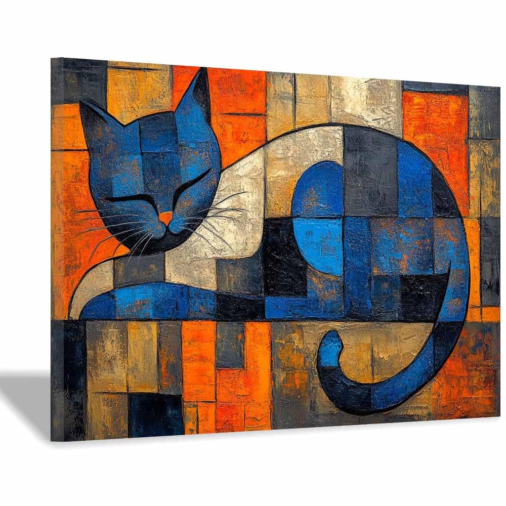 JOSUE Colourful Animal Canvas Wall Art Funny Painting Home Decor Wall Poster Print Wall Artwork Living Room Picture(Blue 43)-30x40cm Framed