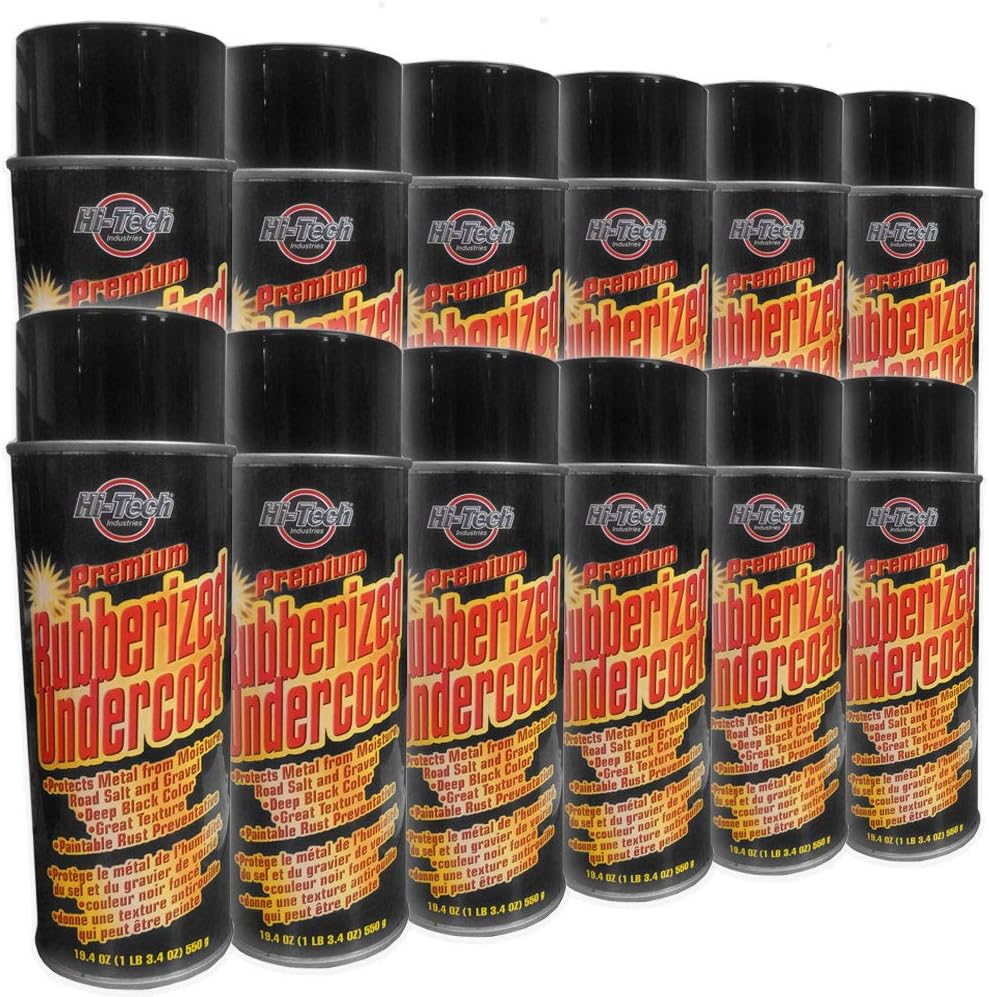 HI-TECH 18021 Rubberized Undercoat Spray (12-Pack) – 17oz Aerosol, Paintable Black Finish, Anti-Rust, Sound Dampening, Quick Drying for Car, Driveway & More
