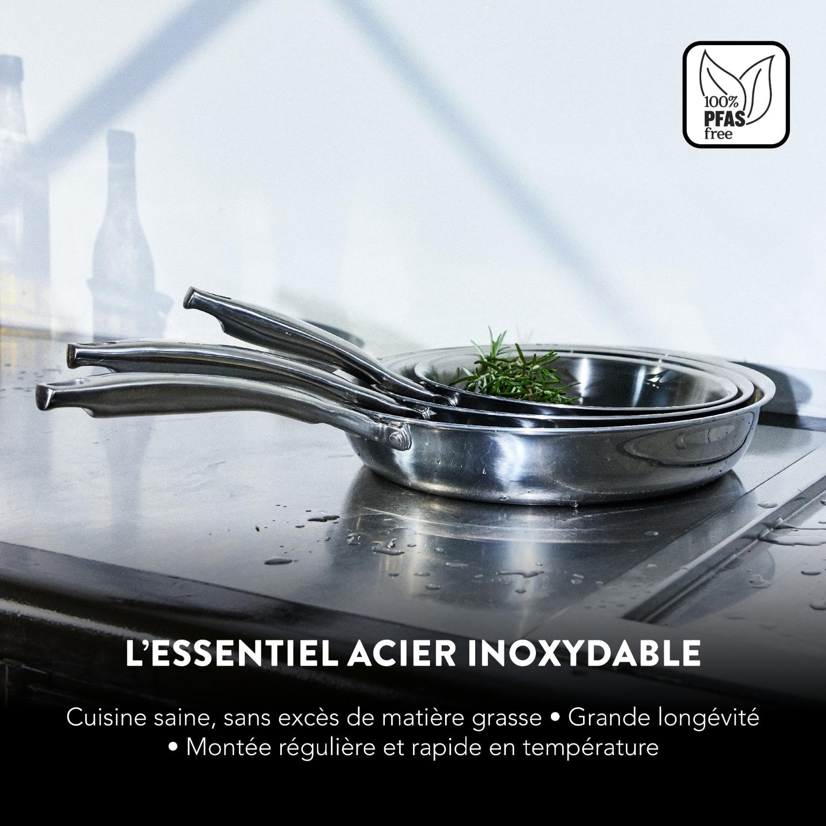 BAUMALU - Cuiseur à Pâtes - Acier Inoxydable - Tous Feux dont Induction - Triple Fond Diffuseur, Répartition Homogène de la Chaleur - Couvercle en Verre avec Bords Inox et Trou Vapeur - Ø24cm