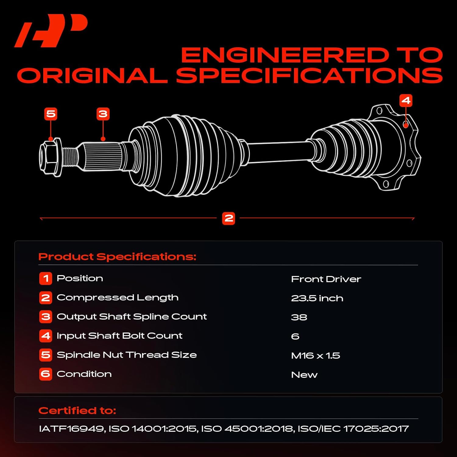 A-Premium CV Axle Shaft Assembly Compatible with Audi Models - A4 2004-2007, RS4 2007-2008, S4 2004-2008, 1.8L 2.0L 4.2L, Manual Transmission - Front Left Driver Side