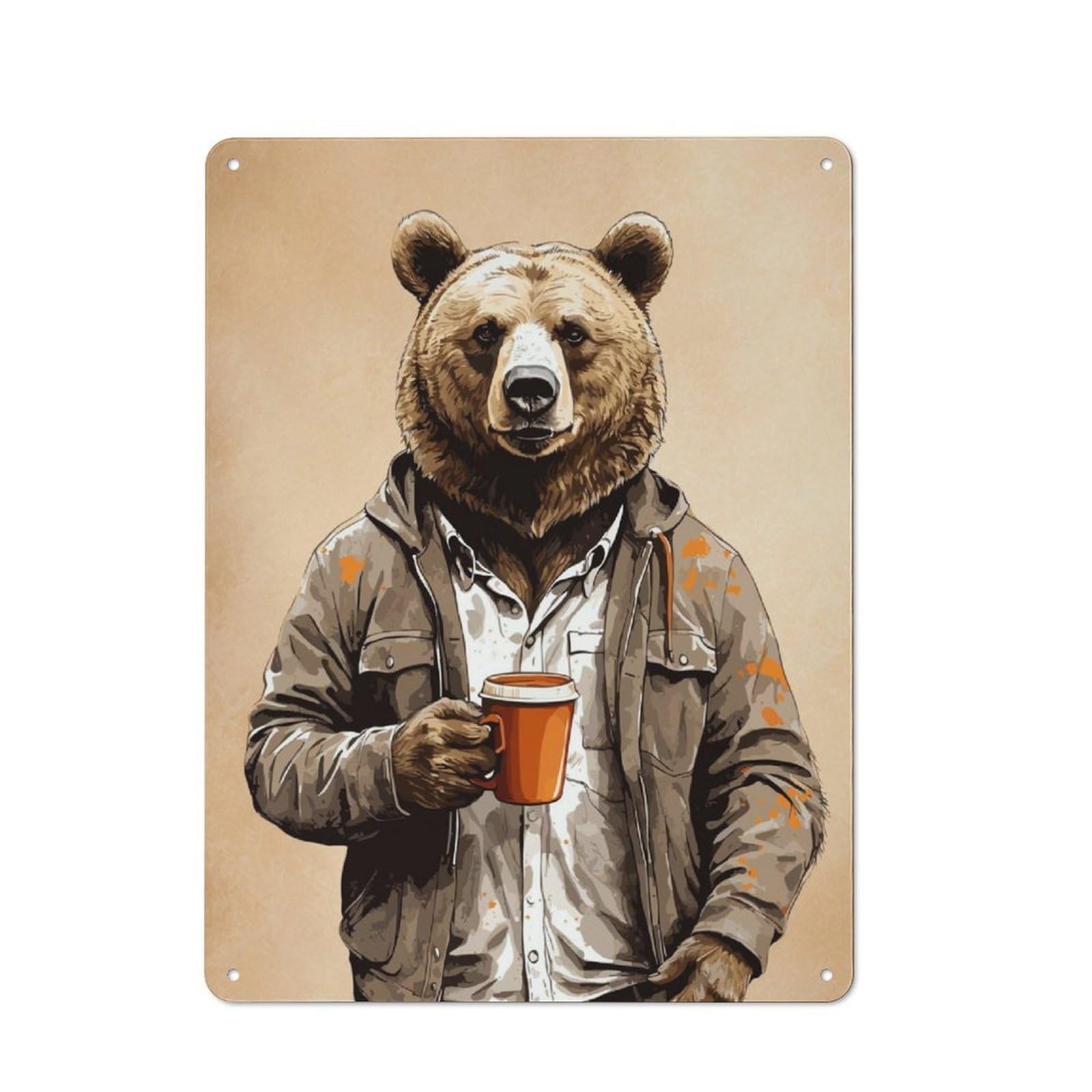 Junmoney Coffee Bear For Garden Room Or Summerhouse, Retro Metal Sign 40X30cm, For Metal Sign Collectors, For Vintage Wall Decor Fans