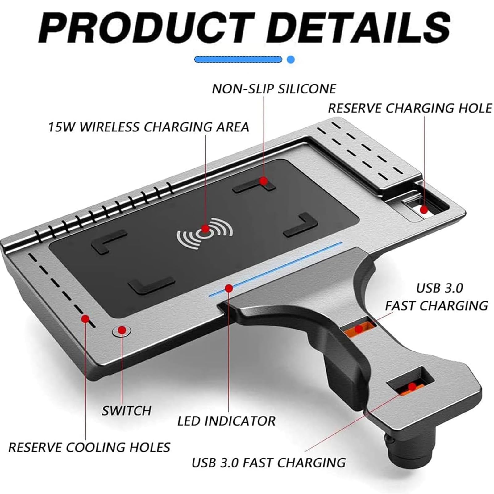 2024 Wersja Bezprzewodowa ładowarka Samochodowa do BMW X3/X4 2018 2019 2020 2021 2022 2023,ładowanie Bezprzewodowe 15 W + USB*2,Bezprzewodowa ładowarka Samochodowa do Samsunga i iPhone'a