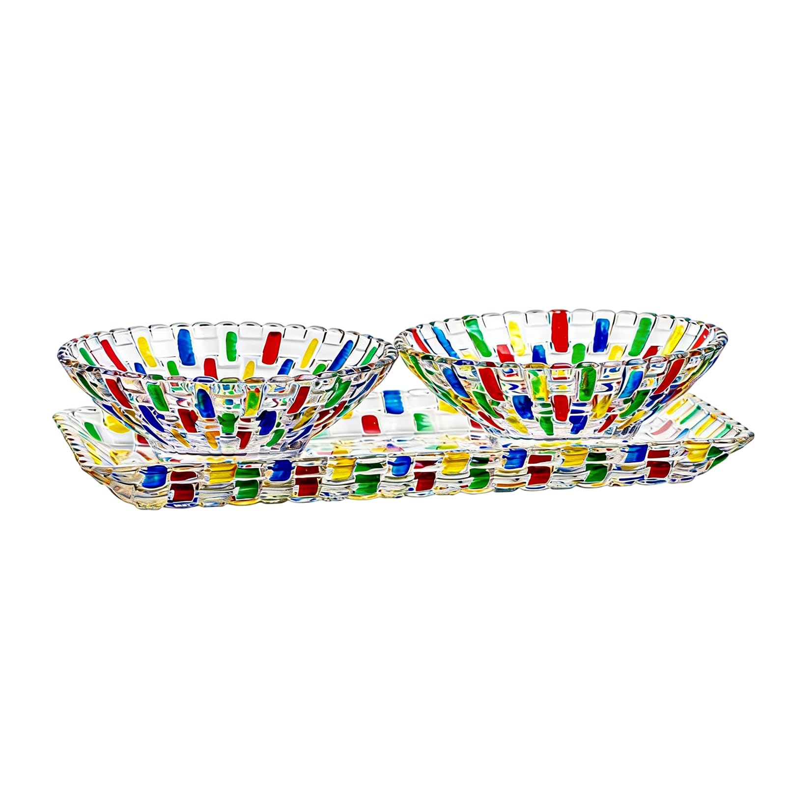 Jazuaiao Creative Colorful Crystal Fruit Platter Salad Dessert Bowl and Serving Tray Set Household for Snacks Candy Display Colorful Crystal Plate