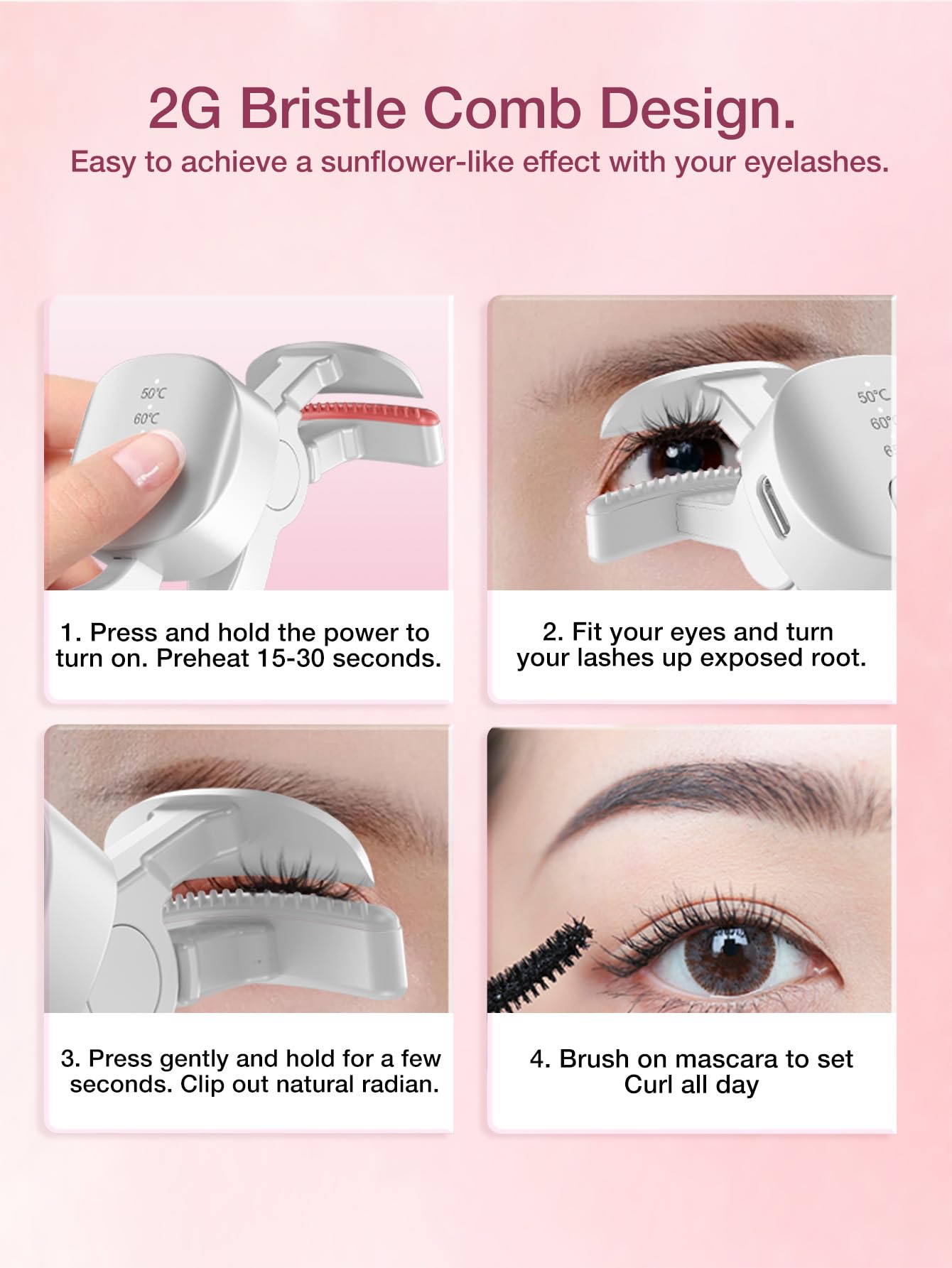 Recourbe-cils électrique chauffant avec batterie rechargeable de type C rapide naturel en forme de C