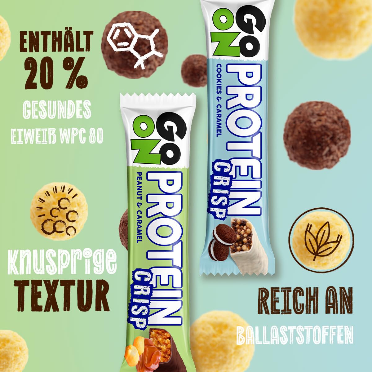Go On Nutrition | Boîte Protein Crisp Bar (24x50g) | Barres protéinées | Barre protéinée avec une texture croquante - Peanut Caramel