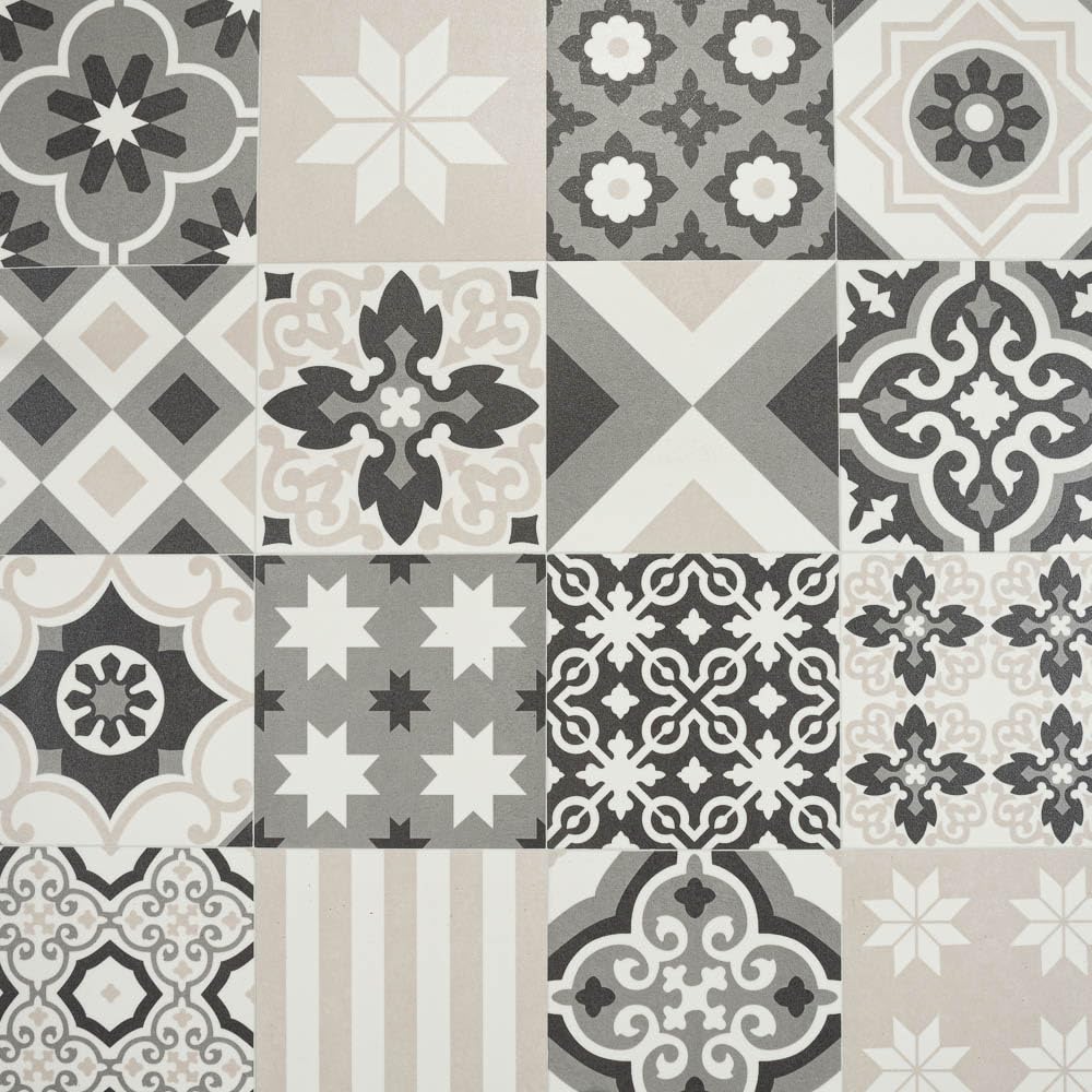Tile Effect Vinyl Flooring 2.5mm Thick Felt Backed Lino Roll Bathroom Kitchen (Vintage Bohemian Tiles - 4m Wide x 2.5m Long)