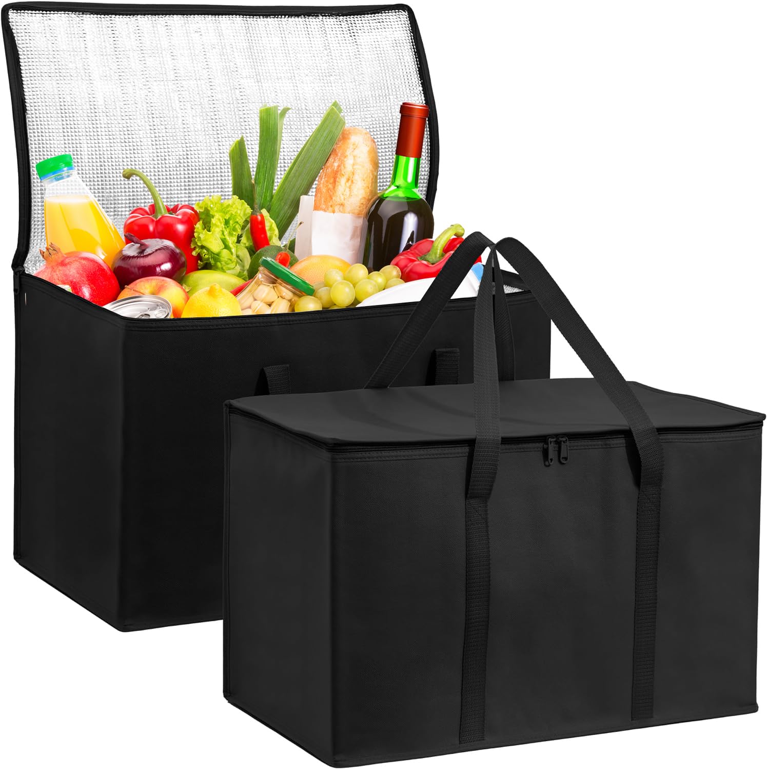 30L Large Cooler Bag Set of 2, Insulated Grocery Bags Food Delivery Bag, Reusable Collapsible Cooler Bags with Dual Zipper, Picnic Food Bag Soft Cool Bag Box for Camping BBQ Shopping Food Deliver
