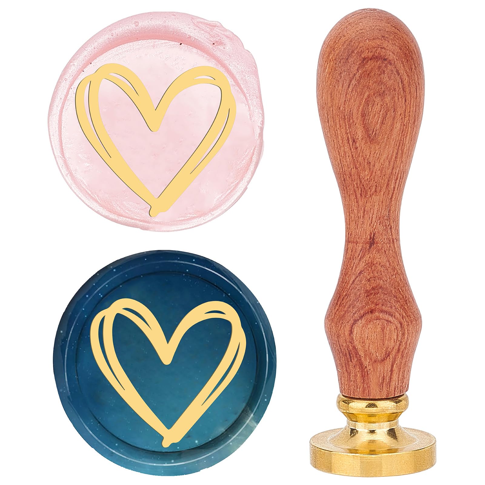 CRASPIRE Timbro Sigillo di Ceralacca A Cuore 25mm Timbri di Ceralacca d'Amore Manico in Palissandro retrò Testa in Ottone Rimovibile per Buste per Inviti di Nozze Halloween Natale Ringraziamento