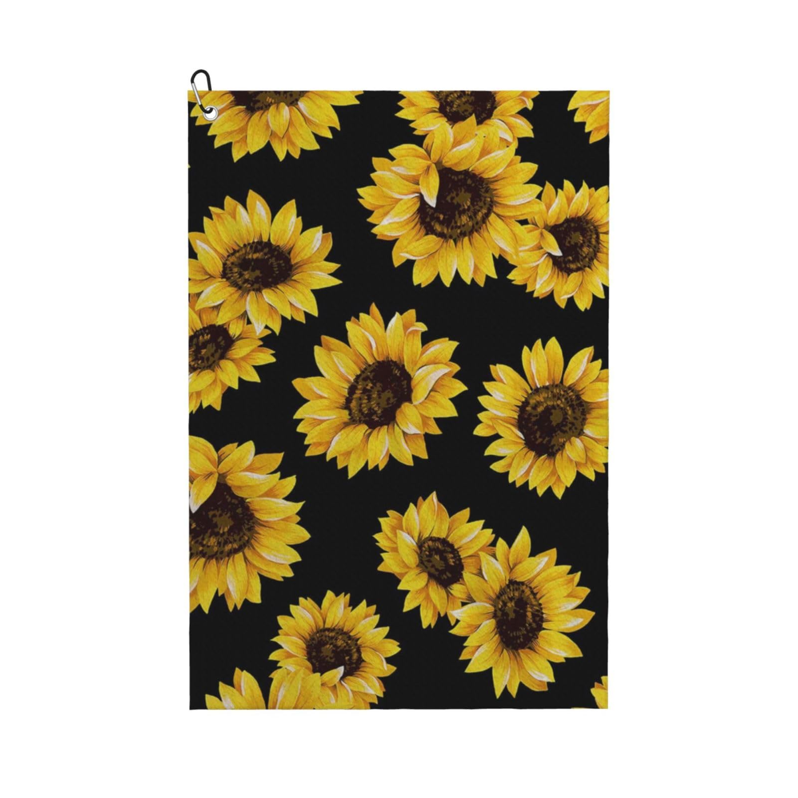 Sunflower Design, 16x24 in Portable Waffle Golf Towels with Carabiner Clip for Golf Bag