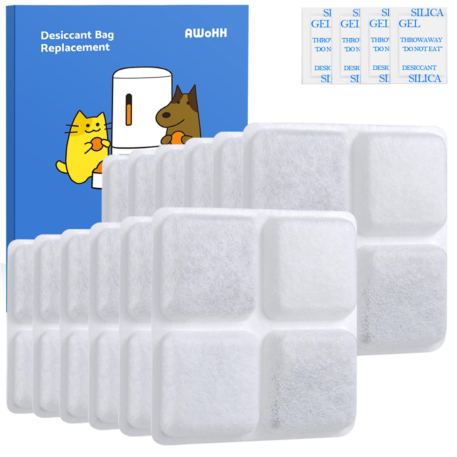 AWoHH 12-Pack 2026 PLUS Pet Food Desiccant Bag,Compatible with Pet Automatic Cat dog Feeders, Desiccant Bag Replacement for Cat Feeder,Maintains Food Freshness