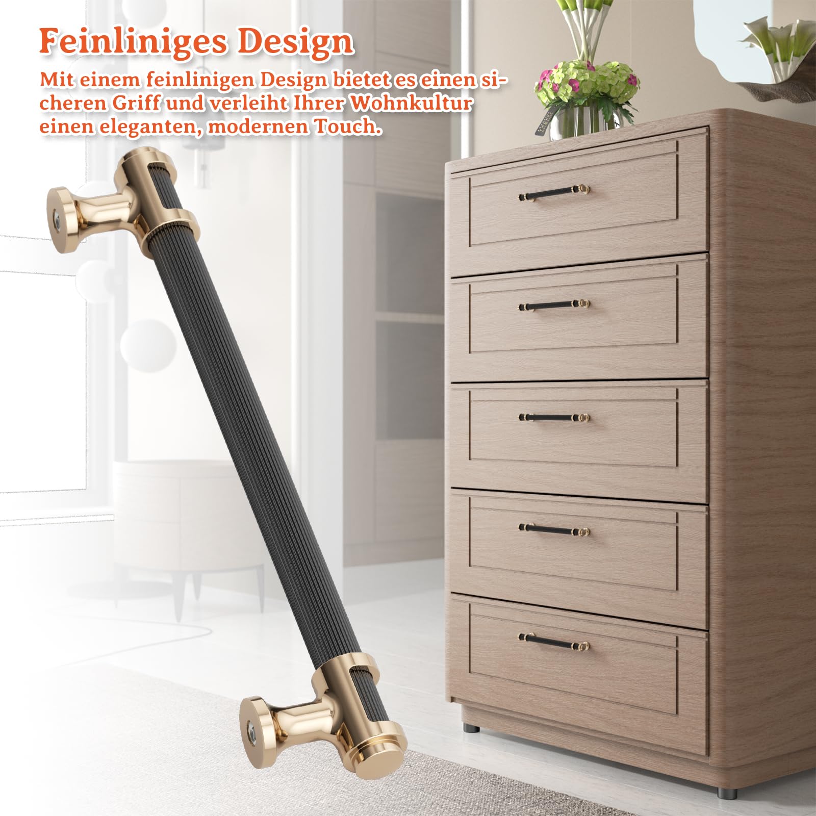 FURNIWARE 10 Stück Schrankgriffe Matte Schwarz und Champagner Bronze, Schranktürgriffe 160mm Lochabstand, Farbig geblockte Möbelgriffe, Griffe mit Linienmuster, Türgriffe für Küchenschränke, Schränke