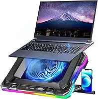 Base Cooler Notebook com Resfriamento Turbo 2200 RPM, Iluminação RGB Gamer, Controle Touch, Monitoramento em Tempo Real, 7 Ângulos Ajustáveis e Hub USB - Base para Notebook Gamer e Trabalho 14' a 19'