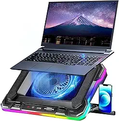 Base Cooler Notebook com Resfriamento Turbo 2200 RPM, Iluminação RGB Gamer, Controle Touch, Monitoramento em Tempo Real, 7 Ângulos Ajustáveis e Hub USB - Base para Notebook Gamer e Trabalho 14" a 19"