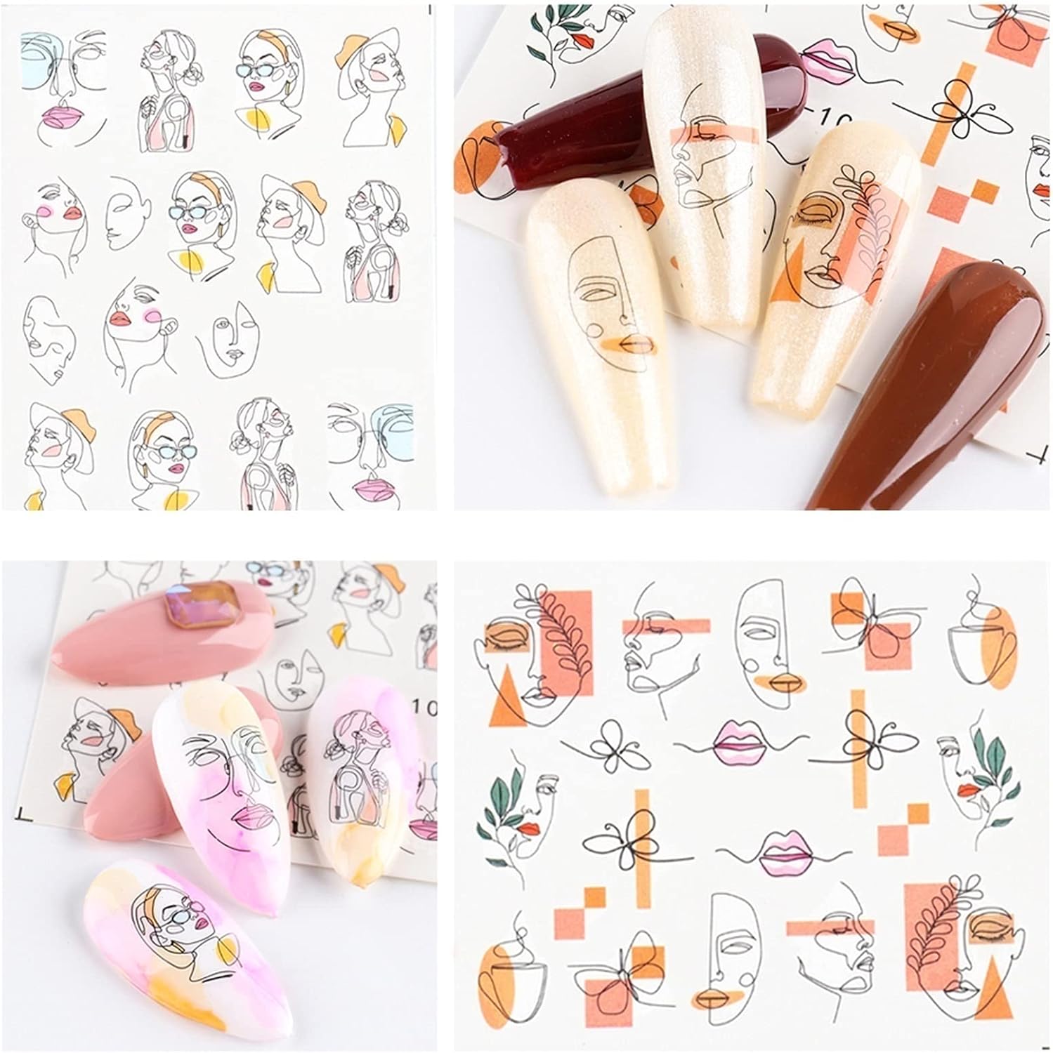 WZRY Nail Sticker, Nail Art Sticker 10 Sheet Liners Animal Flowers Tattoo Sliders Transfer Leaf Manicure Decoration (Color : 10 Sheet) : Beauty & Personal Care