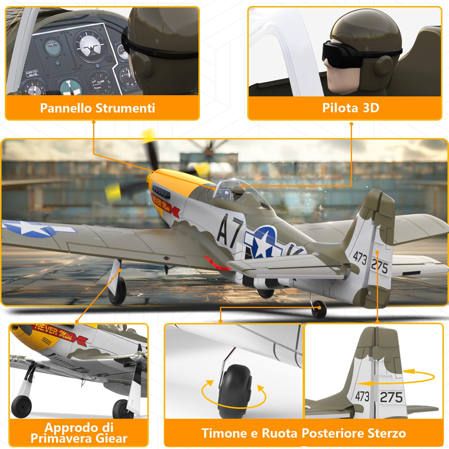 P-51D Mustang 4 Canali RTF Aereo Brushless Motor - Dettaglio
