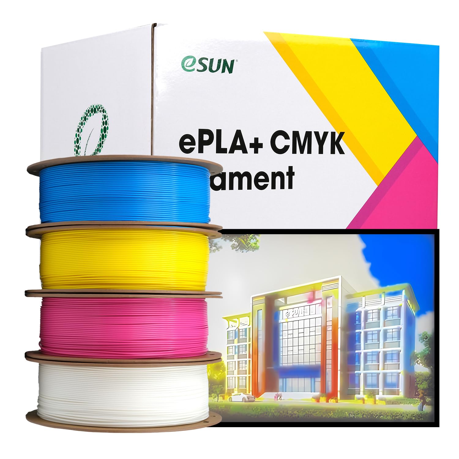 eSUN PLA+ CMYK Filament 1.75mm, Cyan+Gelb+Weiß+Pfirsich, 4KG | Lithophan 3D Drucker Filament PLA Plus, Maßgenauigkeit +/- 0.03mm, 1KGX 4 Spulen Hochgeschwindigkeitsfilament
