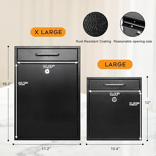 Miniatura 3 de xydled Soporte de pared para buzón de metal, buzón de bloqueo con cerradura de llave, buzón mediano con cerradura, buzón seguro colgante, caja de