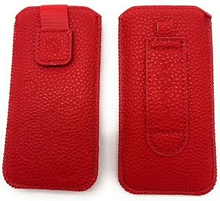 Funda universal para teléfono móvil de piel sintética, color rojo, aprox. 11,5 x 5,5 cm, trabilla para cinturón, fácil de quitar, cierre de velcro, delgada, ligera y resistente para smartphones