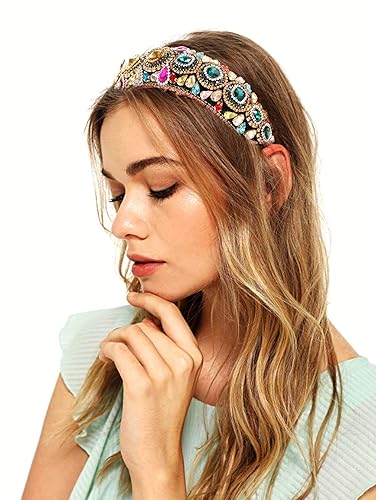 Miniatura 2 de Diadema acolchada con diamantes de imitación barrocos de cristal, diademas coloridas con cuentas de moda, accesorio de aro para el pelo grande para
