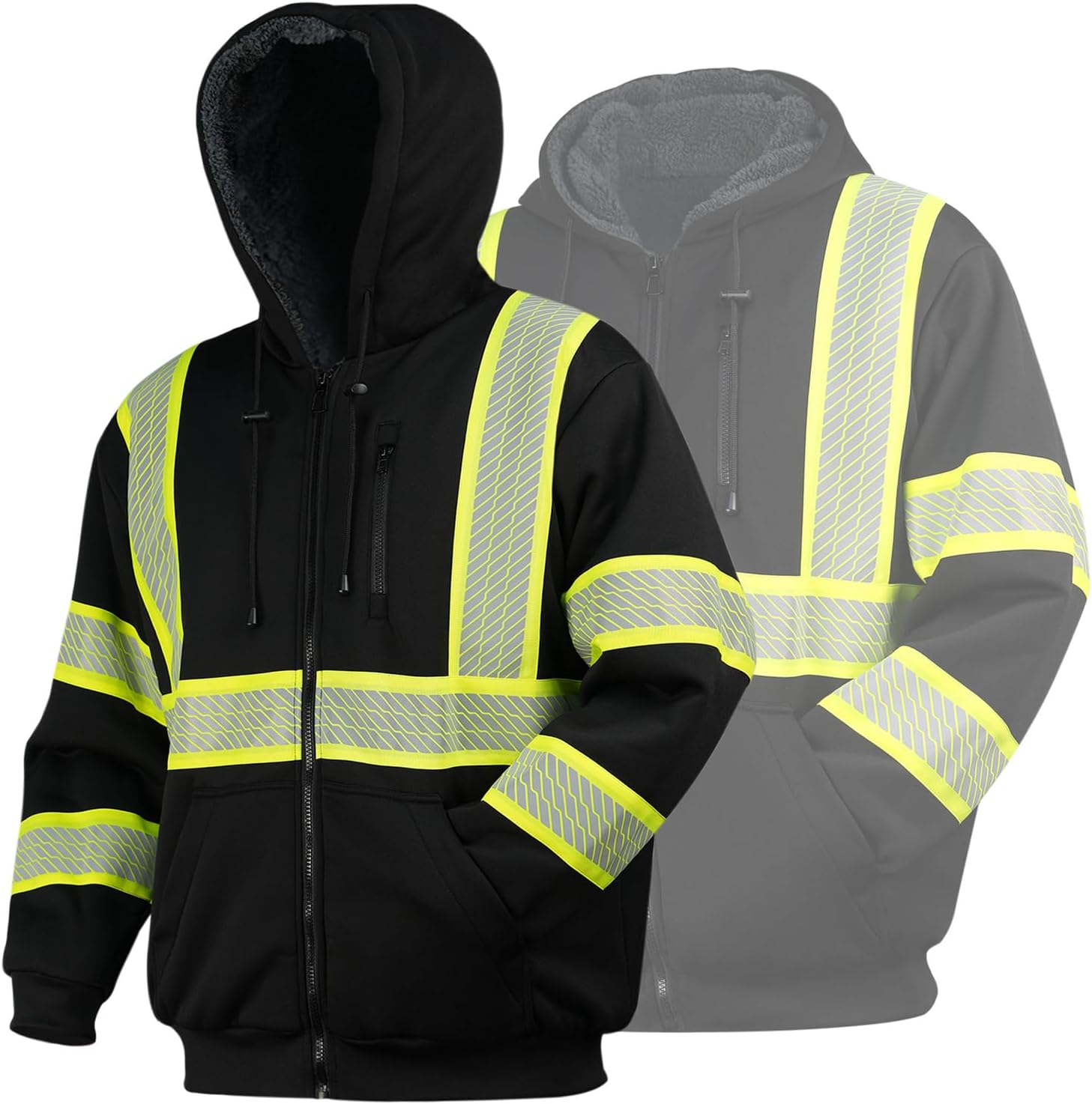 GLIMMMR High Visibility Hoodie for Men,Safety Jacket Class 3 Hi Vis Reflective Zipper Sweatshirt for Work Construction - Image 3