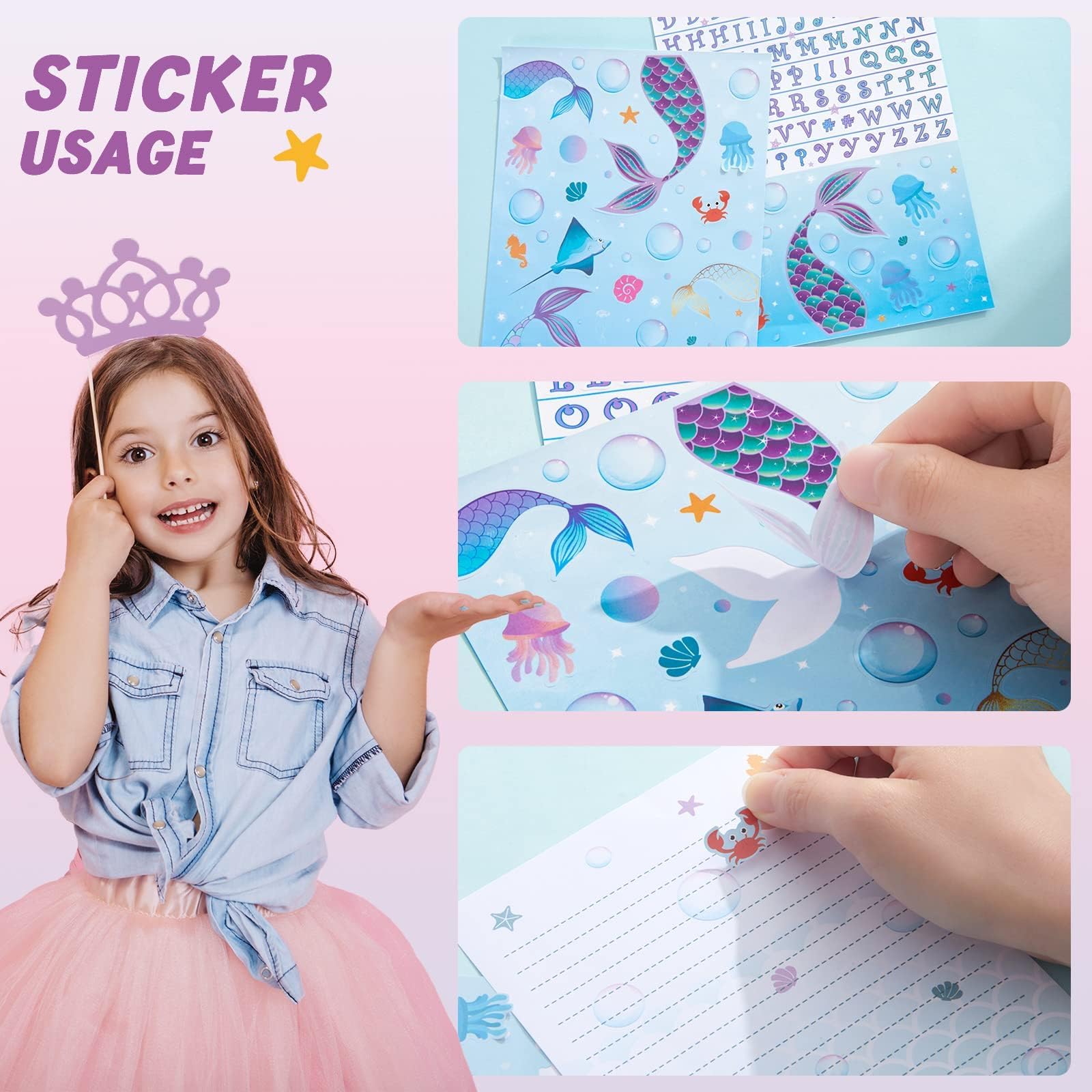 WERNNSAI Sirène Papier de Papeterie 71 PCS Enveloppes Cartes Autocollants Boite Cadeau
