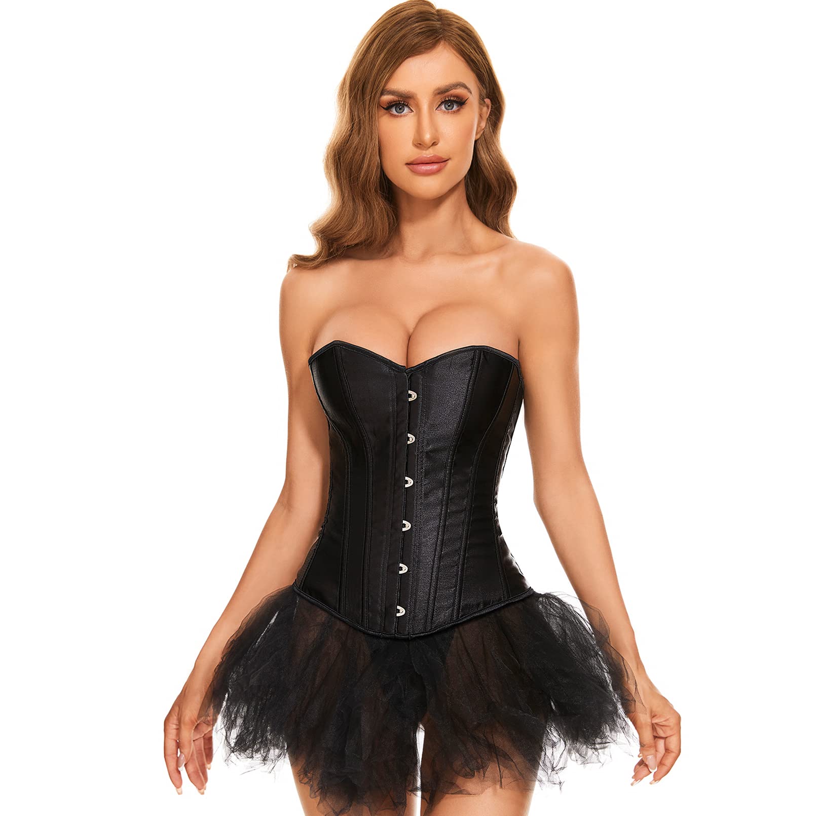 LEACOOLKEYWomen Lace-up Bustier Corset Top Sexy Overbust Body Shapewear Waist Cincher Corset