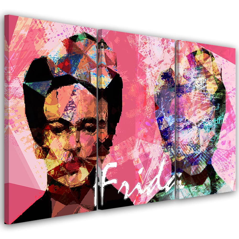 Feeby 3 parti Tela immagini 90x60 cm Frida Kahlo Ritratto Astrazione Quadro Foto d'Arte Qualita Fotografica Stampa D'Arte Camera Da Letto Femminismo Artista femminile Cultura Pop rosa