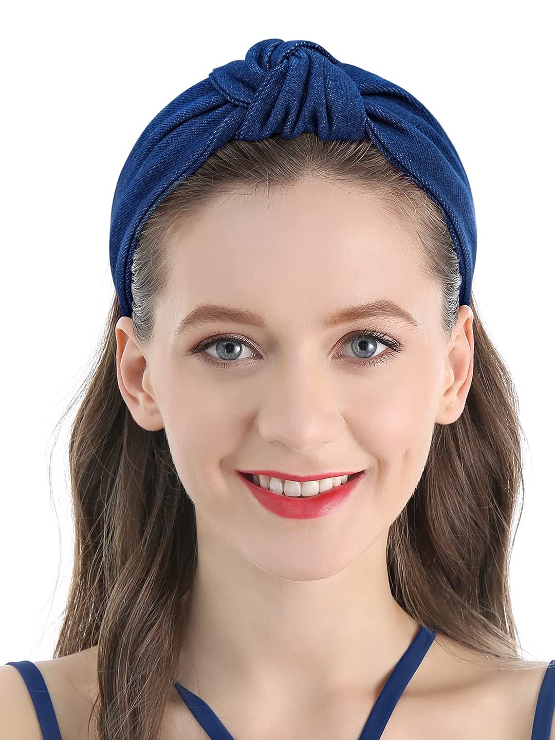 Solid Denim Knot Fabric Headband for Women