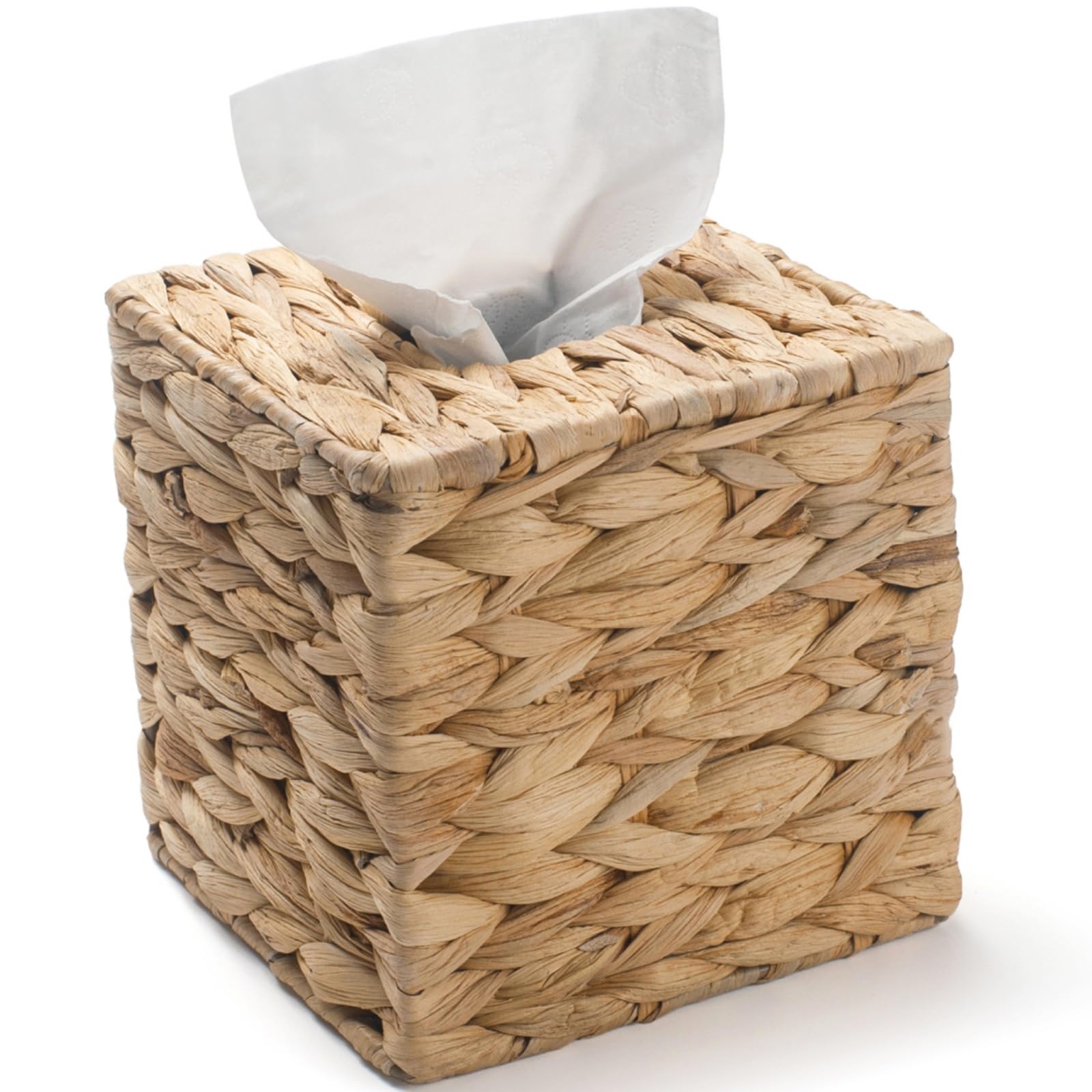 Tissue Box Cover Sqaure, Water Hyacinth Tissue Box Holder, Boho Decorative Woven Facial Tissue Holder for Bathroom, Kitchen, Living Room, Bedroom (Square)