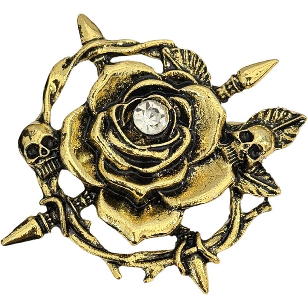 Broche Gótico De Calavera con Rosa, Pines De Solapa Vintage Antiguos con Diamantes De Imitación Y Flores para Mochilas, Sombreros, Bolsos Y Joyas. Regalo.