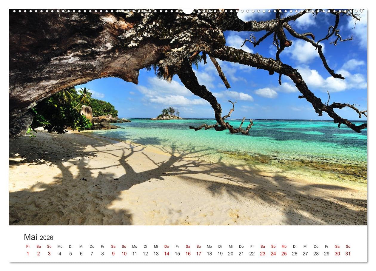 Traumstrände der Seychellen (Wandkalender 2026 DIN A2 quer), CALVENDO Monatskalender: Die schönsten Strände von Mahé, La Digue und Praslin (CALVENDO Orte)